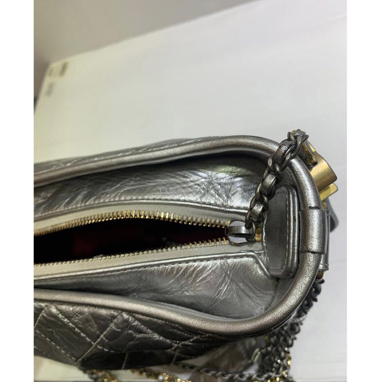 Chanel Gabrielle Medium Calfskin Silver Gold Tone #24 Shoulder Bag