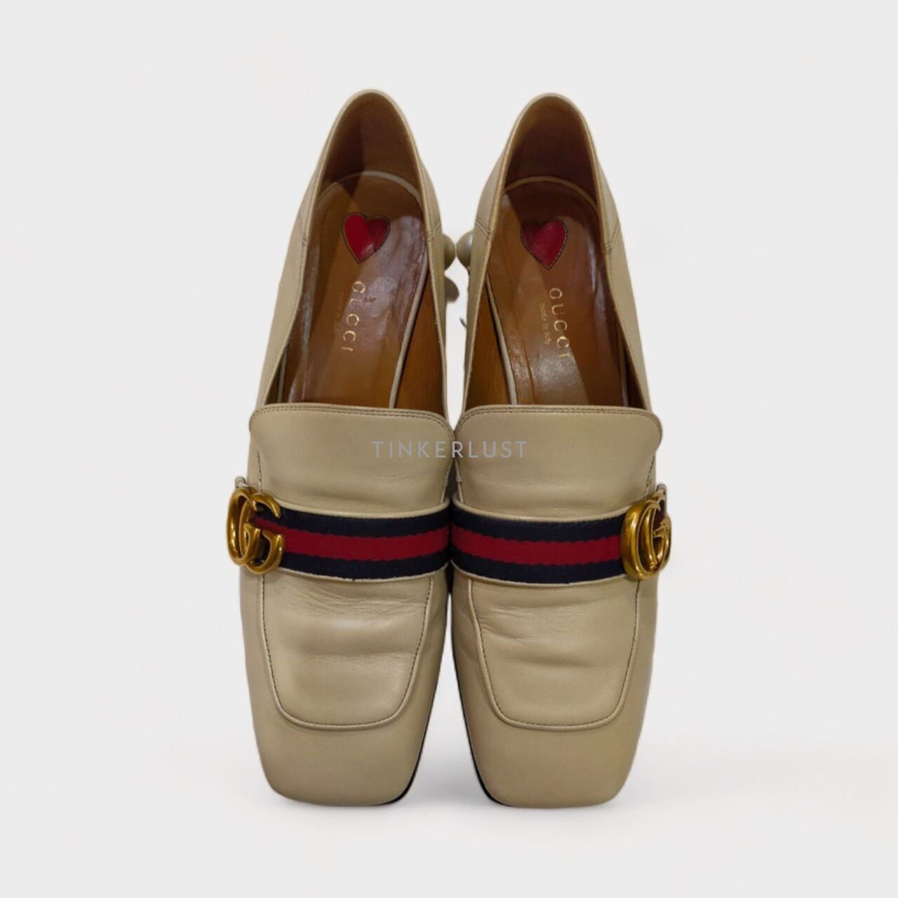 Gucci Peyton Cream Pearl GG Embellished Web Loafers