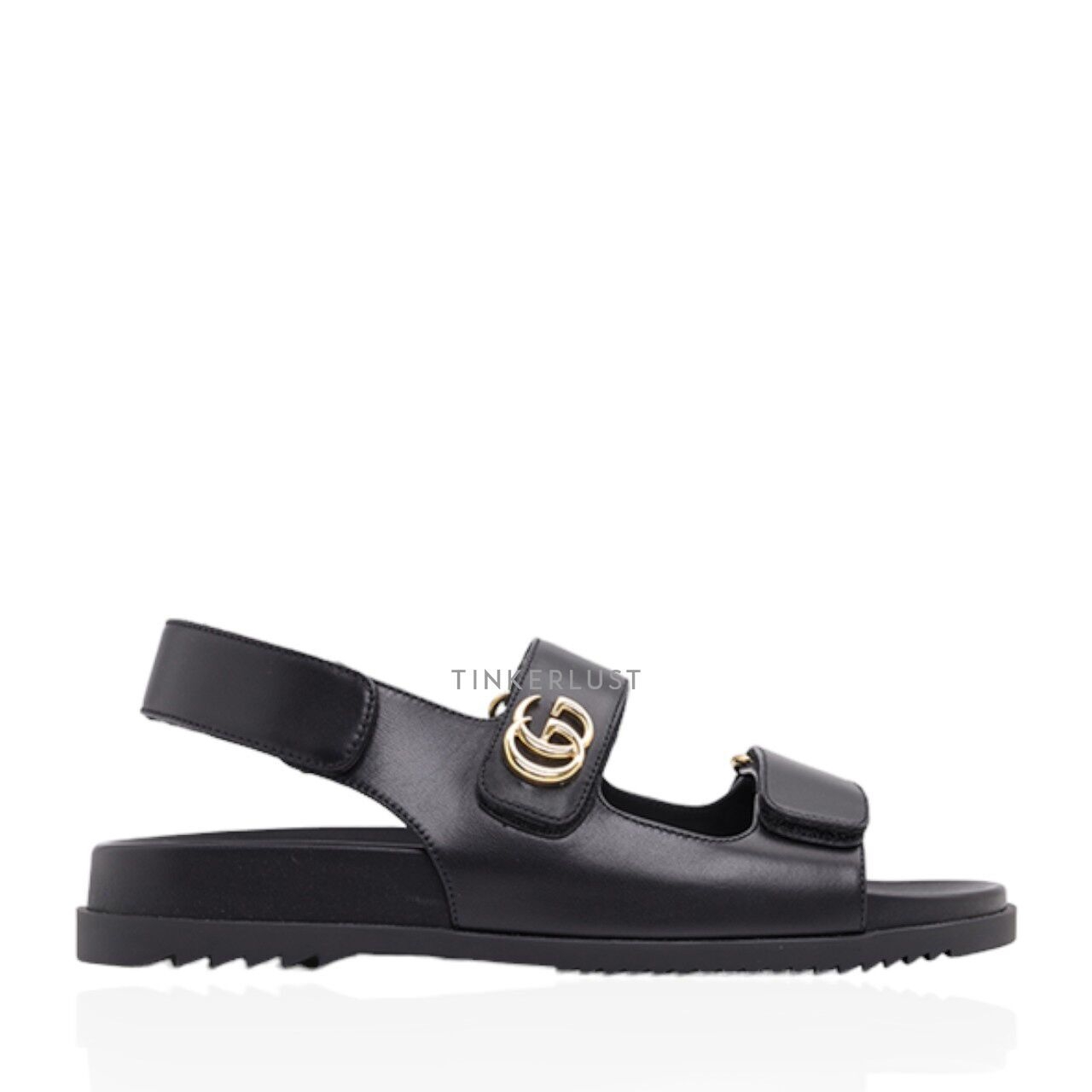 Gucci Women Double G Flat Sandals in Black GHW with Velcro Straps