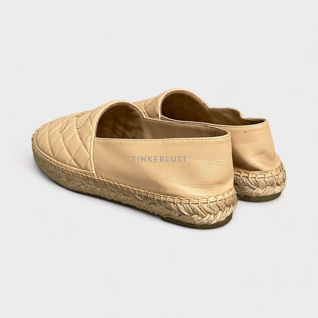 Chanel Beige Leather CC Quilted Espadrilles Flats