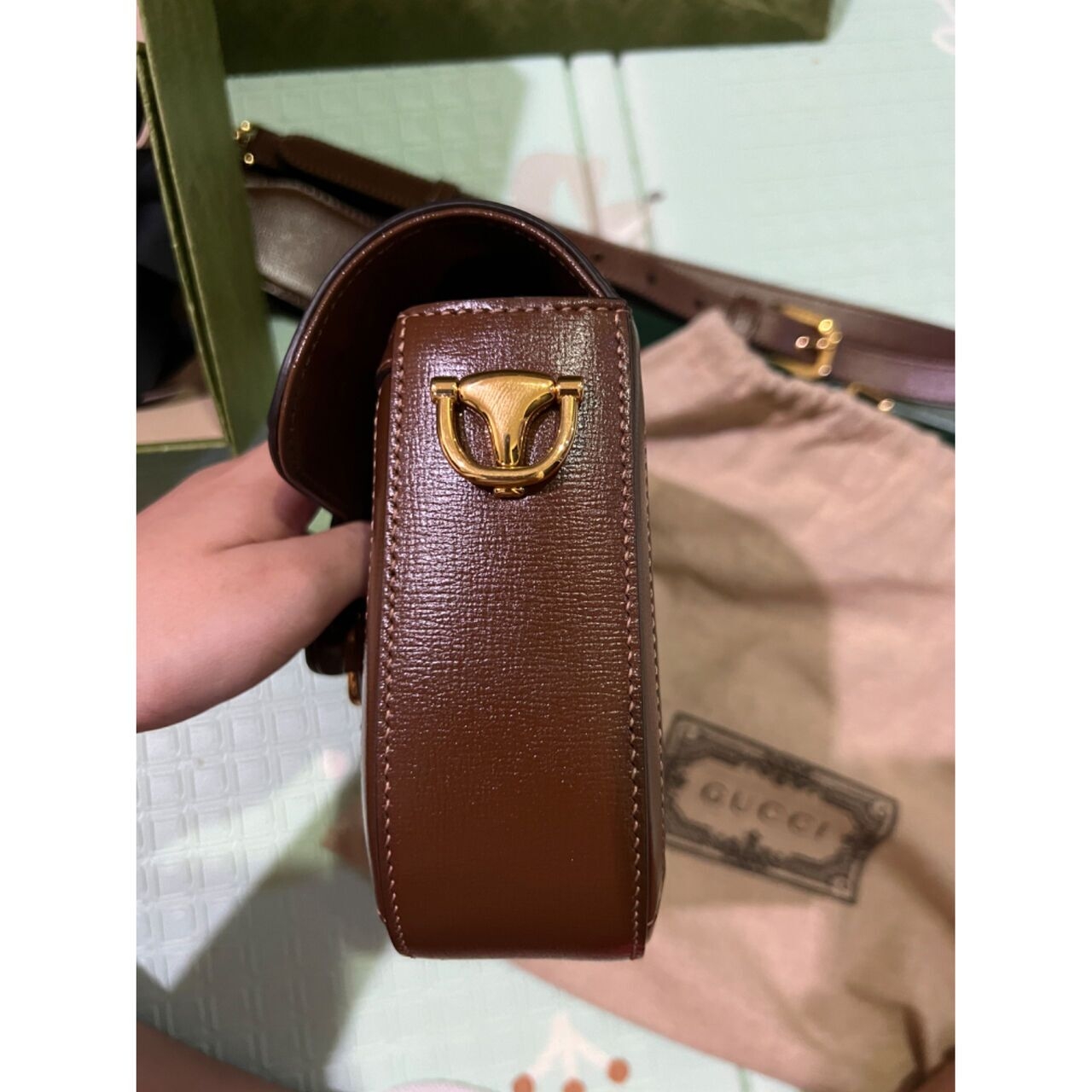 Gucci GG Supreme Horsebit 1955 Mini Brown & Beige Shoulder Bag