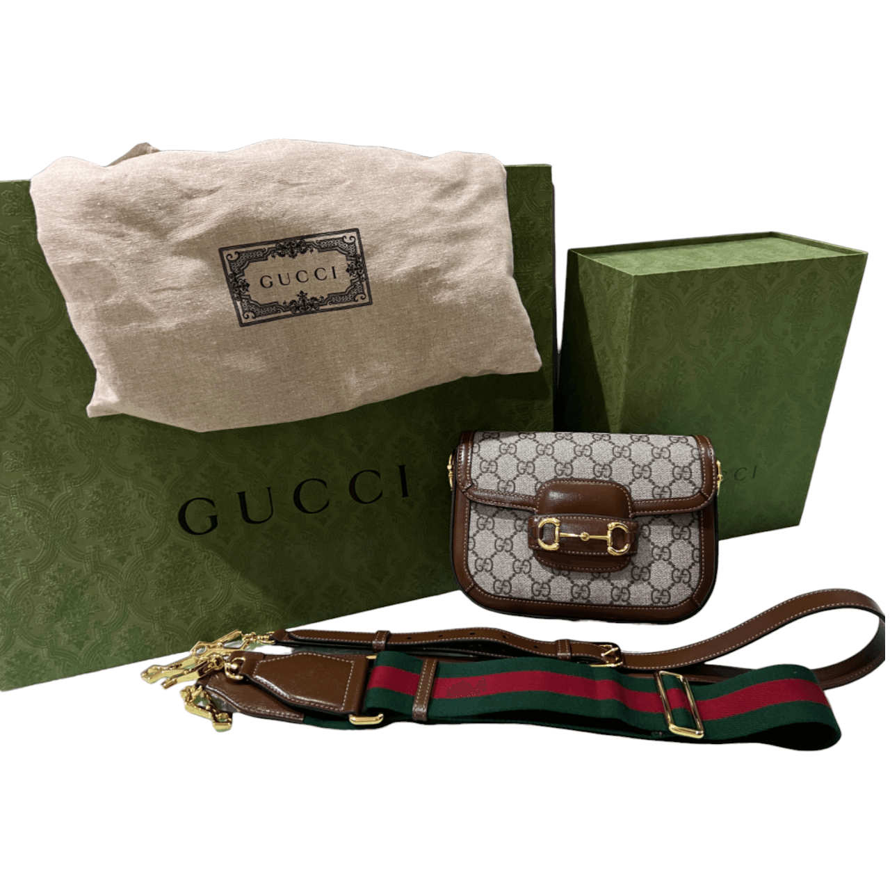 Gucci GG Supreme Horsebit 1955 Mini Brown & Beige Shoulder Bag