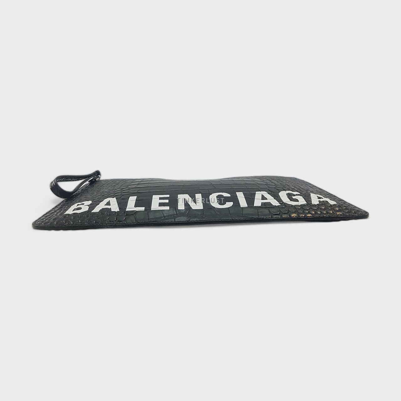 Balenciaga Croco Black Shiny Logo Clutch