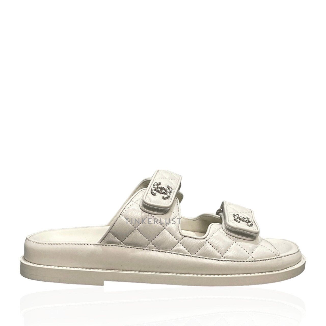 Chanel CC White Dad Without Backstraps Sandals 