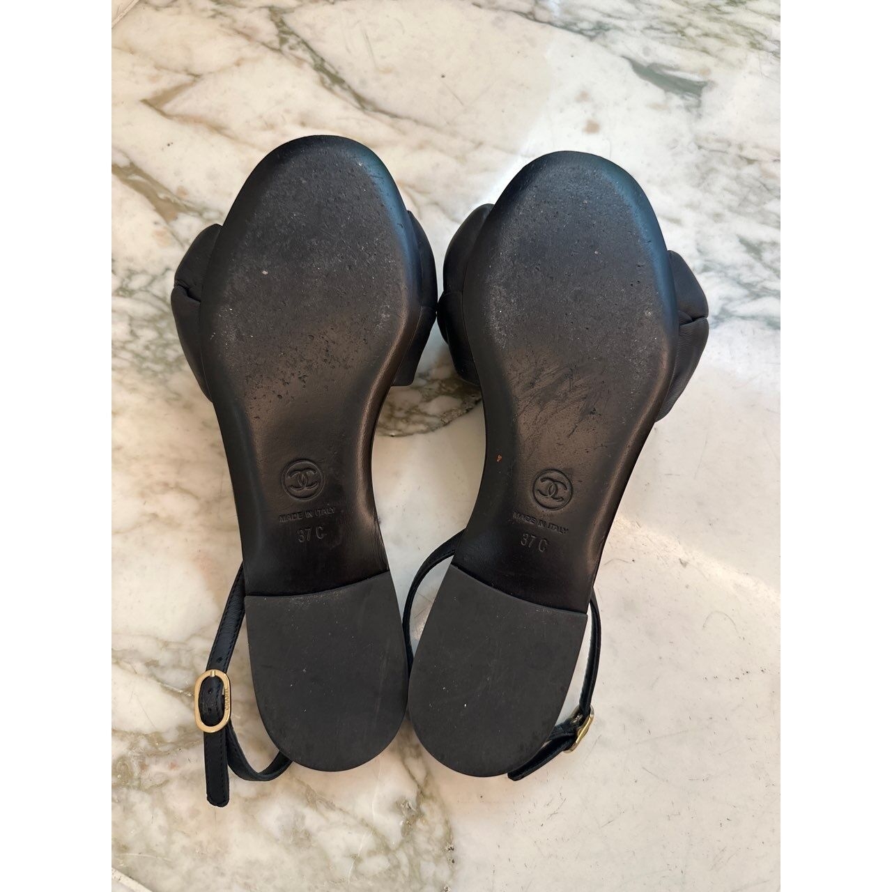 Chanel Black Puffy Slingback Sandals
